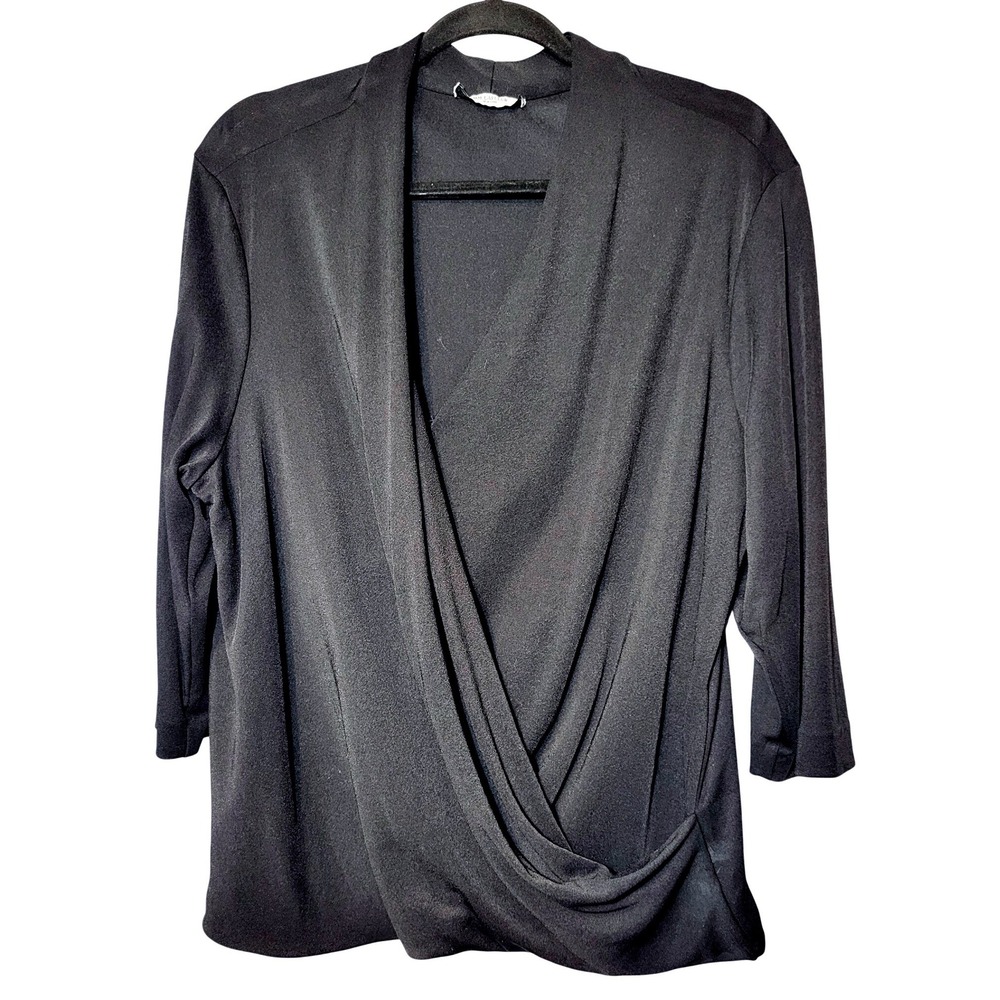MM. LaFleur Fey Black Faux Wrap Draped V-Neck 3/4 Sleeve Top XL Special Occasion